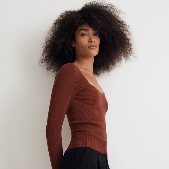NWT Madewell Wide Rib Sweater Top - Small - Stained Mahogany - Picture 3 of 8